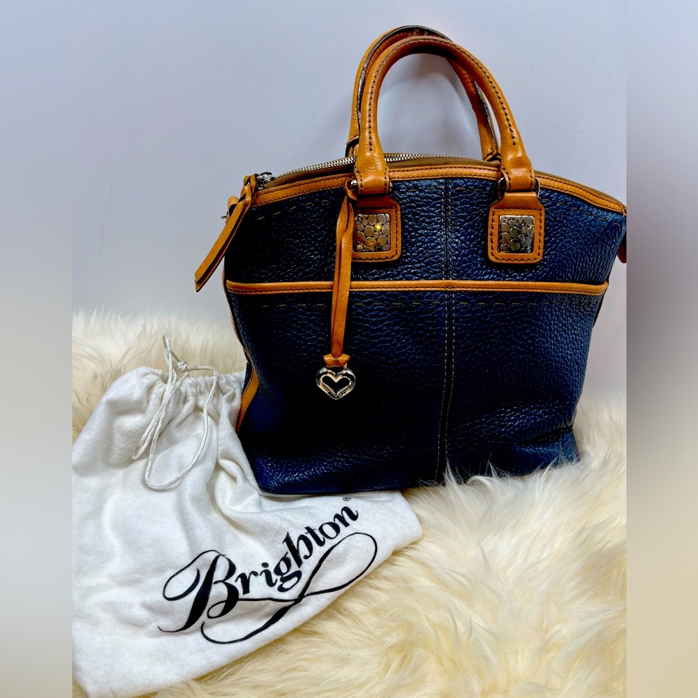 Brighton Blue Pebbled  Leather Shoulder/ Satchel Archer Domed Double Handle Bag